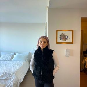 Real rabbit fur vest with pockets and collar